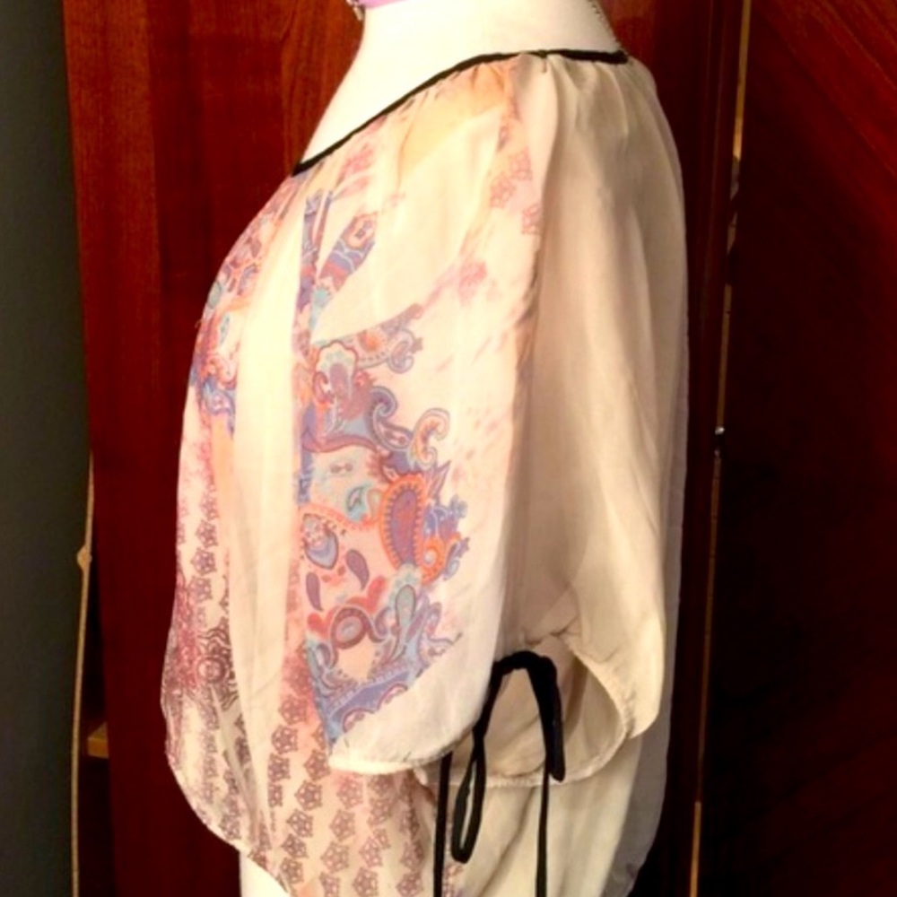 Boho Beige Gypsy Multi Colored Blouse